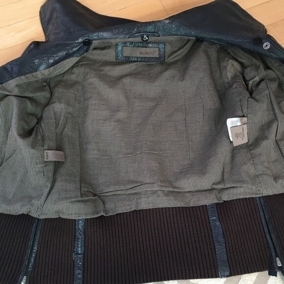 Punto Navy Leather Bomber Motto Jacket US 4 - Picture 12 of 16